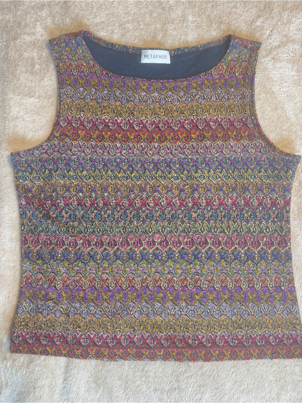 Metaphor Multicolor Knit Tank Top with Purple, Gold, Red and Green